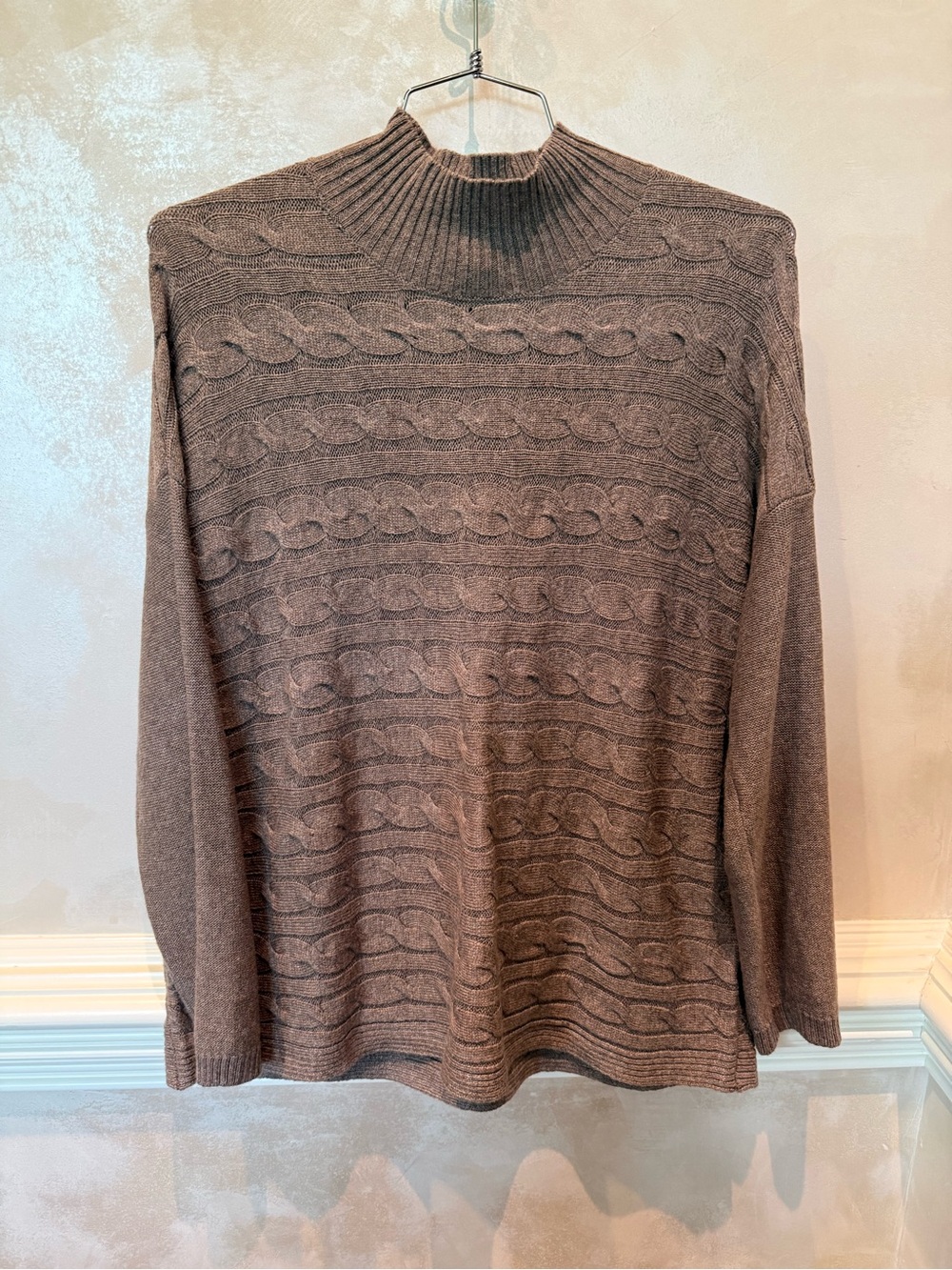 Women’s Cable-Knit Mock Neck Sweater - Brown